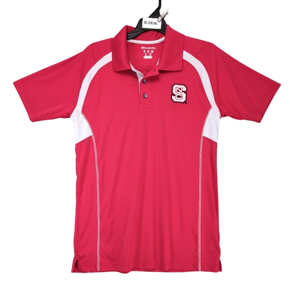 Champion Elite Red White NC State Wolfpack Polo Shirt Mens M NCAA Athletic Sport